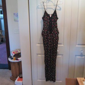3/$25 Black Floral Spaghetti Strap Flared Leg Romper Jumpsuit Size S